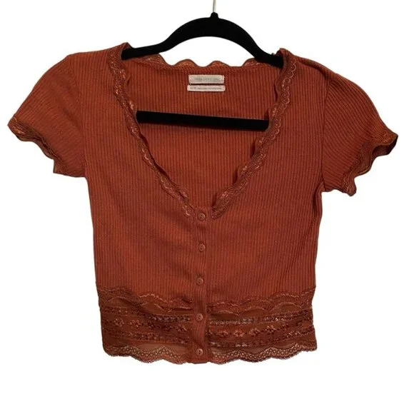 Urban Outfitters Tops Urban Outfitters Rust Buttonup Lace Trim